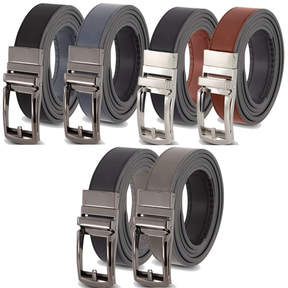 Reversible Ratchet Belts For Men-Genuine Leather-One Size-2 Colors, 1 Belt (3PK)